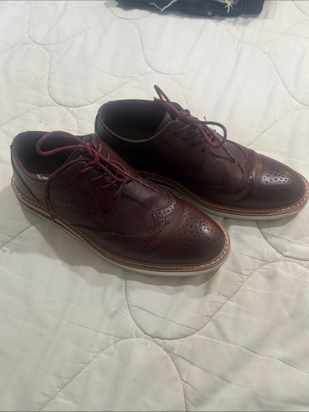 Men's Burgundy Wingtip Derby Oxfords - Classic Lace-Up